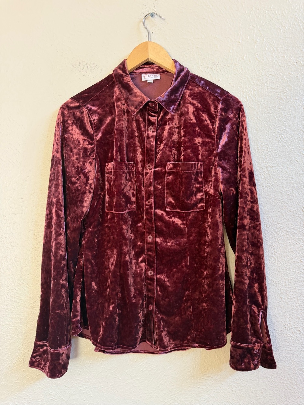 Shyanne burgundy velvet button up shirt